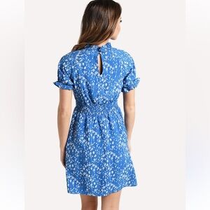 Hayden Blue Floral Smocked Mock Neck Dress